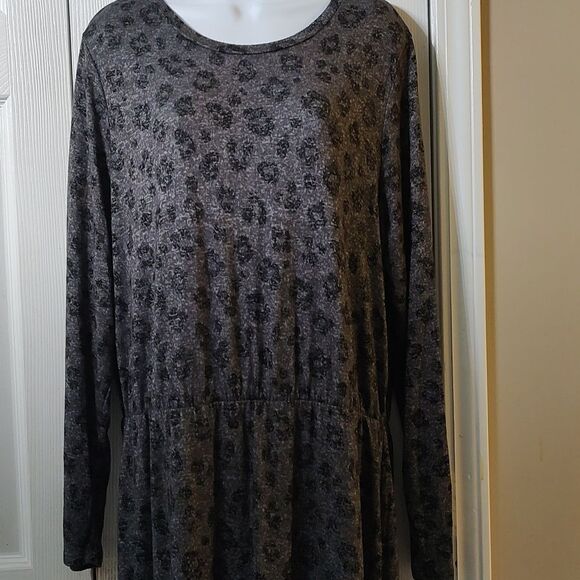 Old Navy gray black long sleeve elastic waist dress soft stretchy material Sz XL - Picture 3 of 6